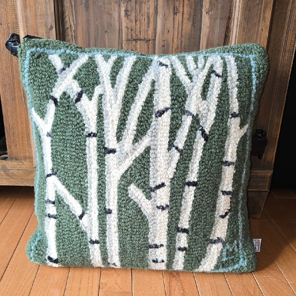 18" Birch Trees Hand Hooked Wool Pillow By Chandler 4 Corners